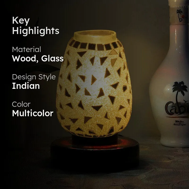 Auralisse Mosaic Glass Table Lamp With Wooden Base - Multicolor media 2