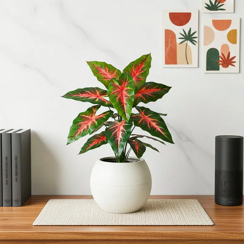 Faux Red Flash Caladium Artificial Plant With Black Plastic Pot - 79 cm (2.6 ft) media 1