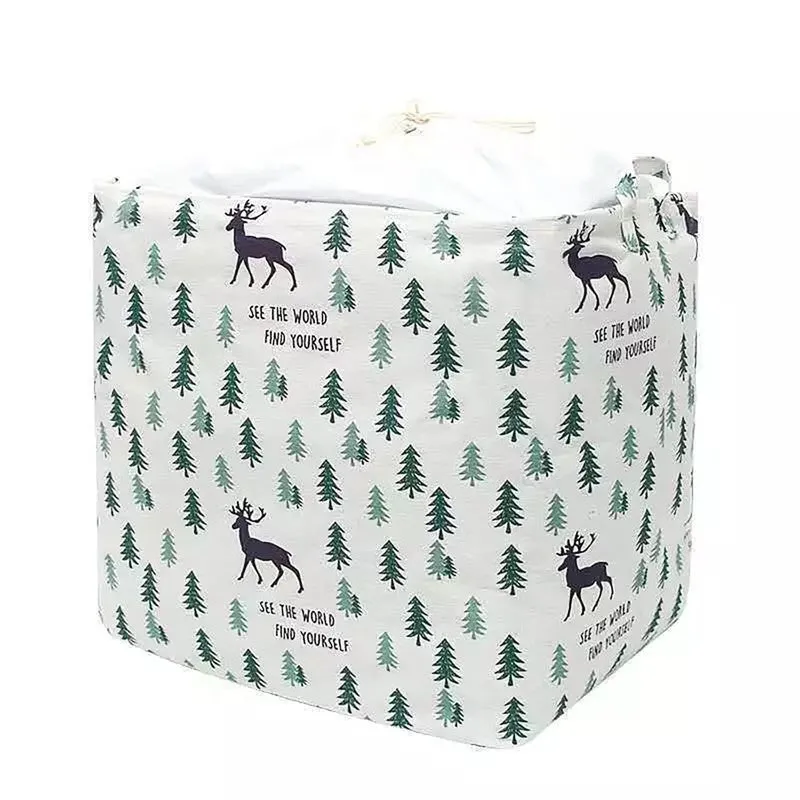 Foldable Fabric Laundry Basket Deer & Pine Tree Print Storage Bin media 4