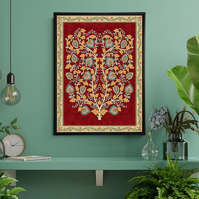 Kalamkari Floral Canvas Wall Painting With Frame