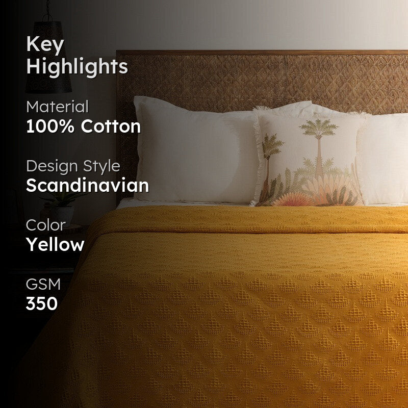 Geo Haven Cotton Bedcover (Yellow) (350 Gsm) - Two Piece Set media 2