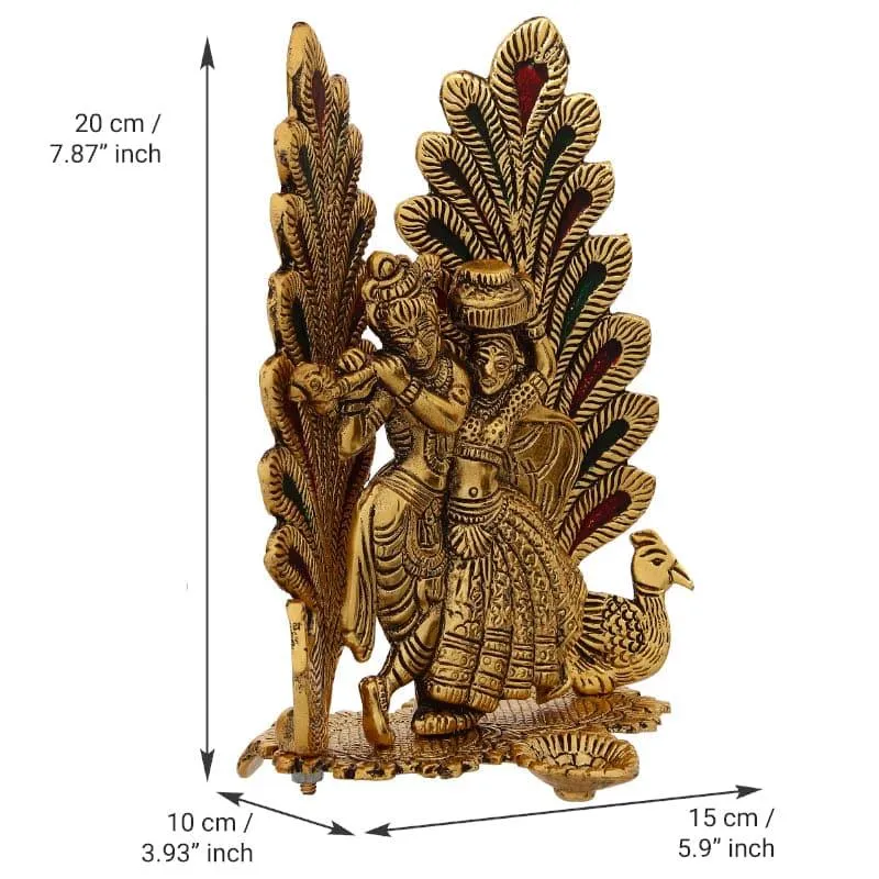 Radha Krishna Decorative Metal Diya - Gold media 5
