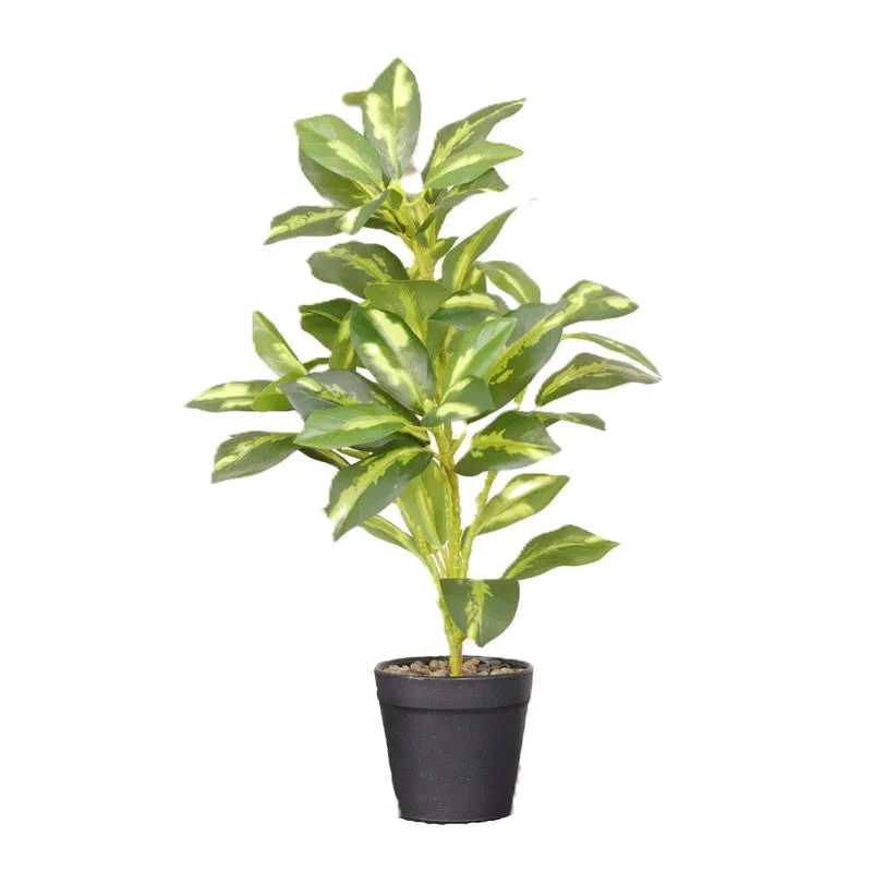 Artificial Croton Leaf Plant With Black Fiber Pot (White) - 1.3 Feet media 4