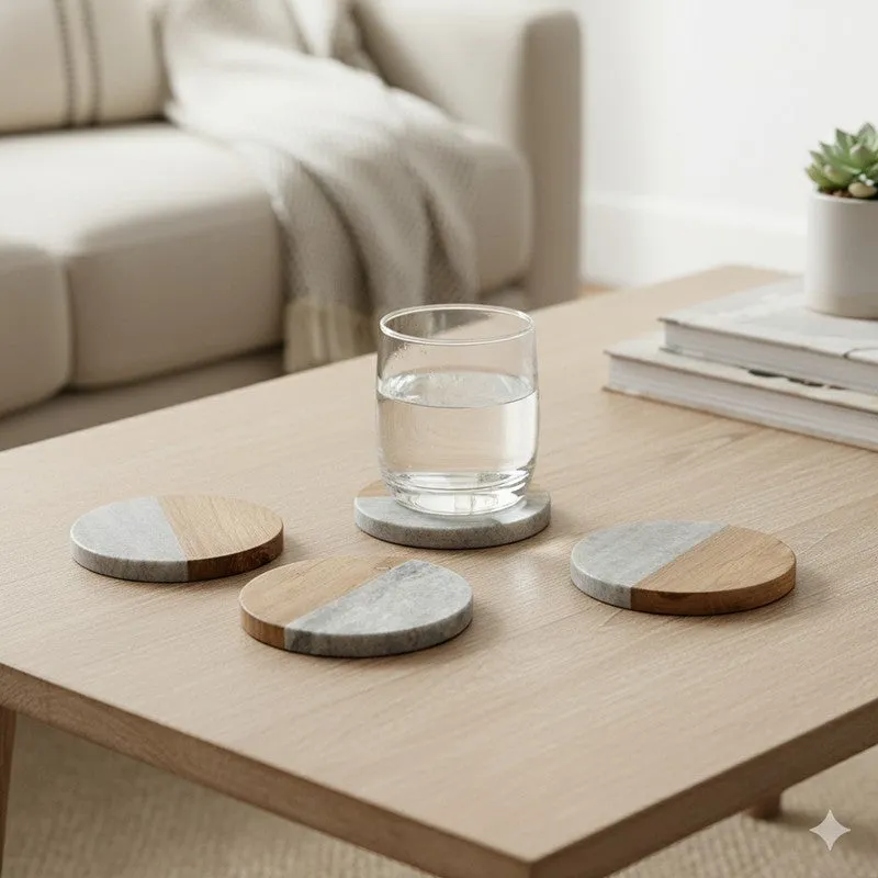 Handcrafted Wooden & Stone Coasters - Set Of Four media 1