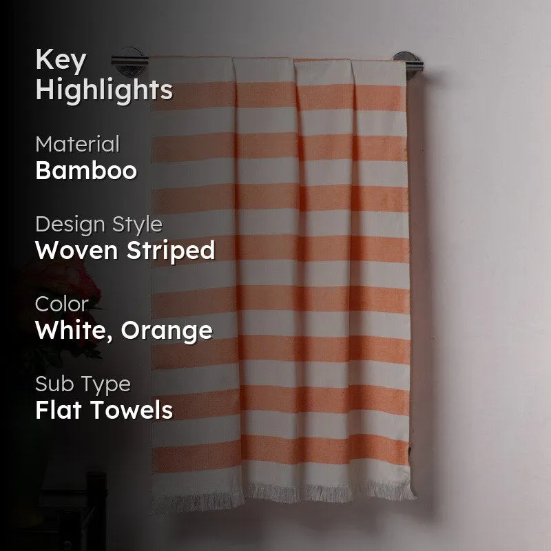 Swaddlix Striped White & Orange Bamboo Bath Towel media 2