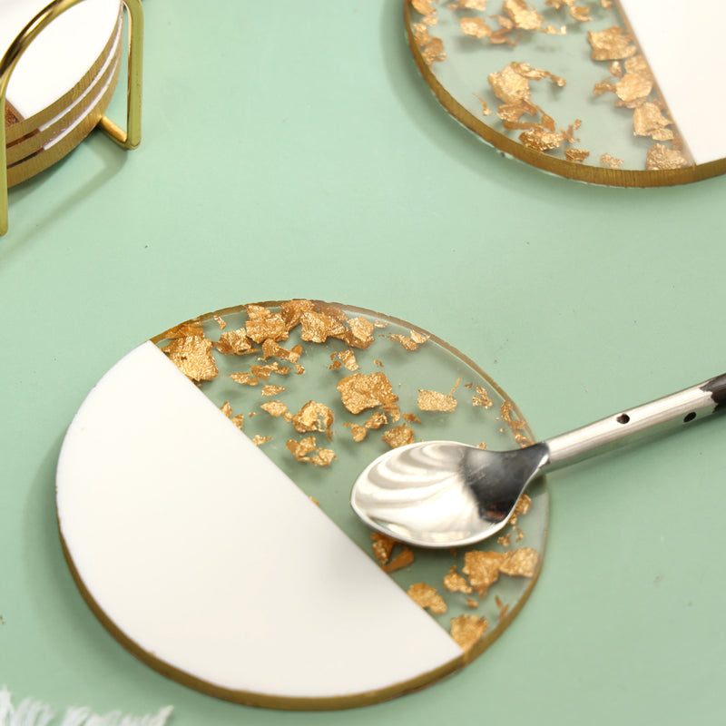 Gold Flake Round Coaster With Stand - Seven Piece Set media 3
