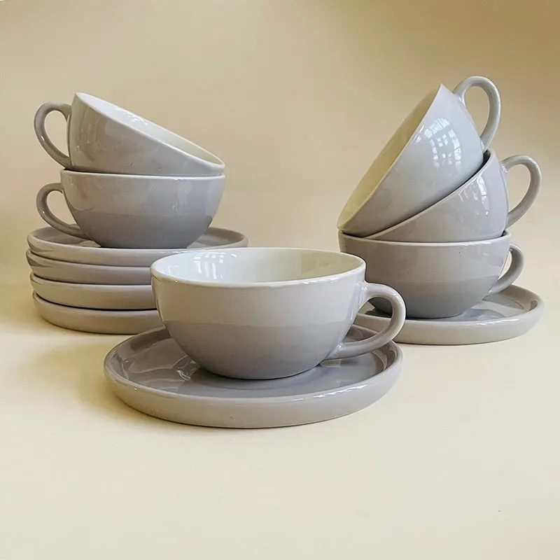 Blush & Brew Ceramic Cup & Saucer (Grey/320 mL) - Twelve Piece Set media 1