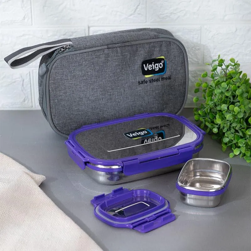 Delico Pack Violet Lunch Box With Insulated Pouch (775 mL /150 mL) - Three Piece Set media 4