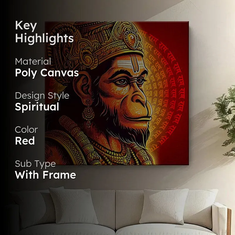 Hanuman Spiritual Canvas Wall Art with Frame - Red media 2