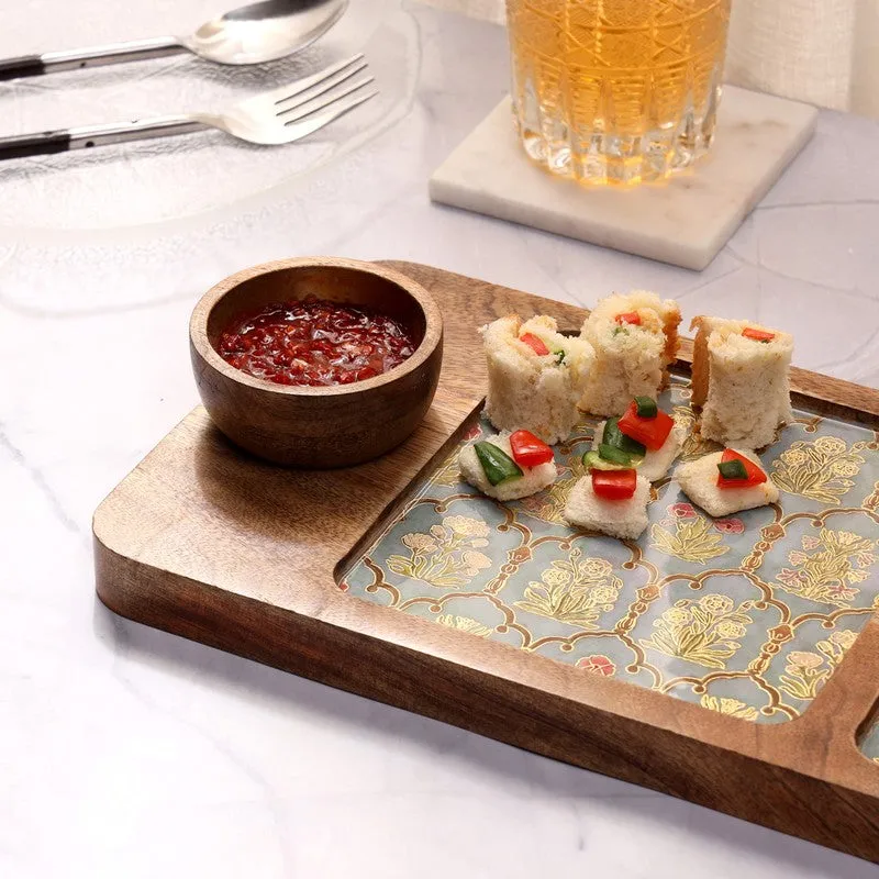 Hexafloral Mango Wood Platter With Dip Bowl - Three Piece Set media 7