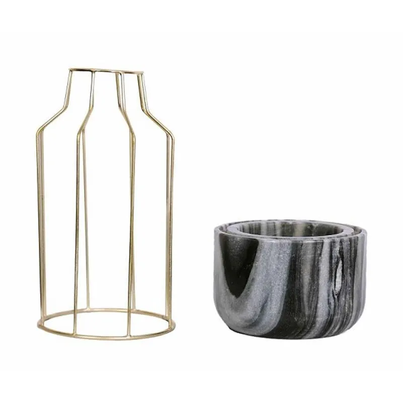 Golden Mesh Eartha Hand Crafted Marble Planter - Grey media 4