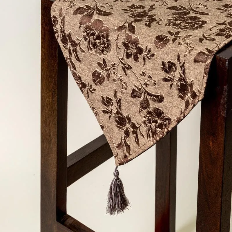 Italian Rose Jacquard Table Runner- Brown media 3
