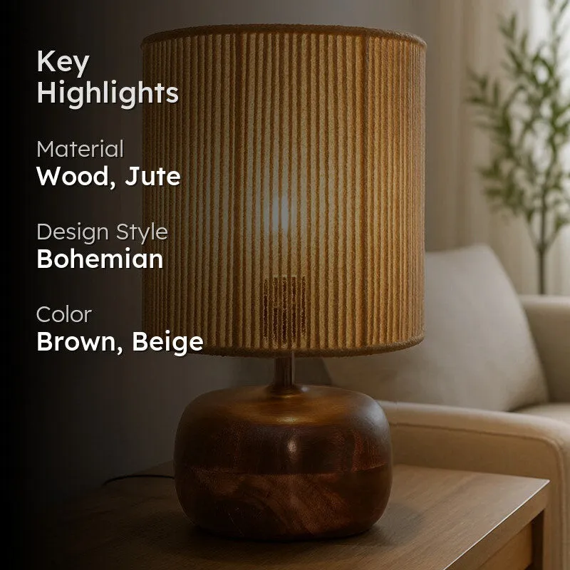 Glowora Wooden Table Lamp - Brown,Beige media 2