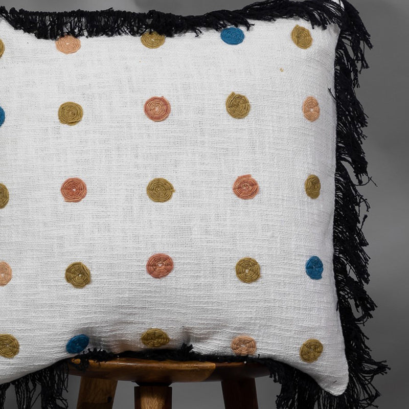 Dotted Fringe Embroidered Cushion Cover media 3