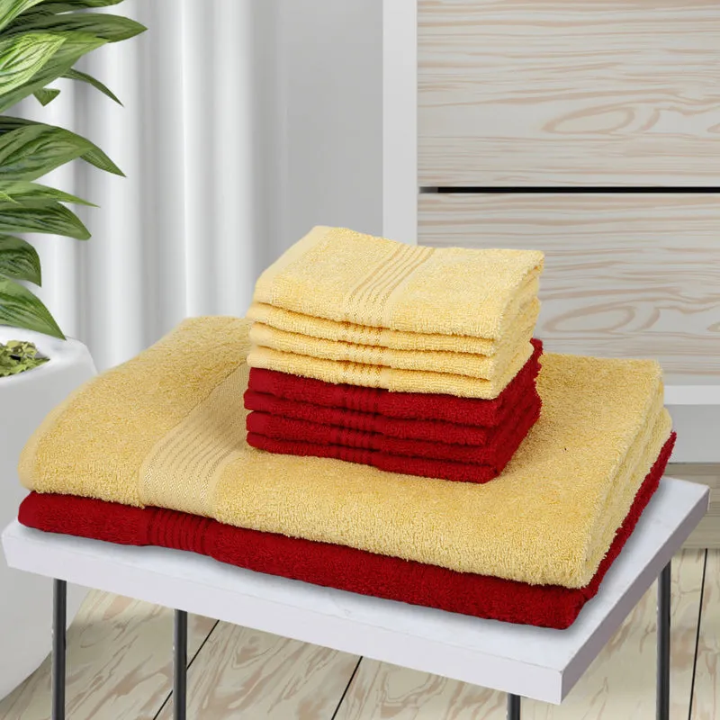 Comfora Bath & Face Towel Set (Yellow,Pink) - Ten Piece Set media 1