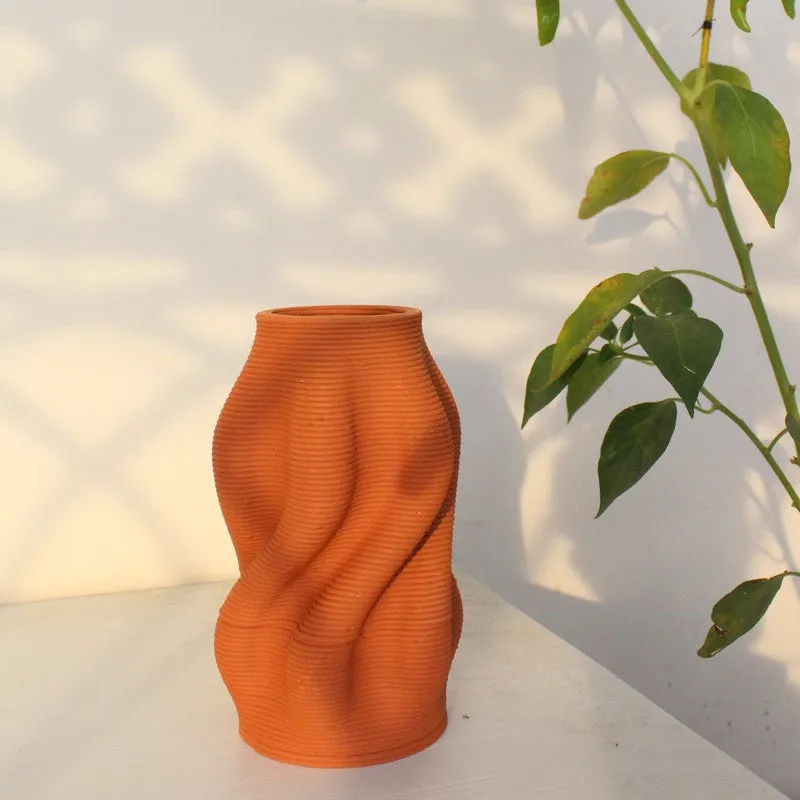 Handcrafted Wavy Terracotta Vase media 1