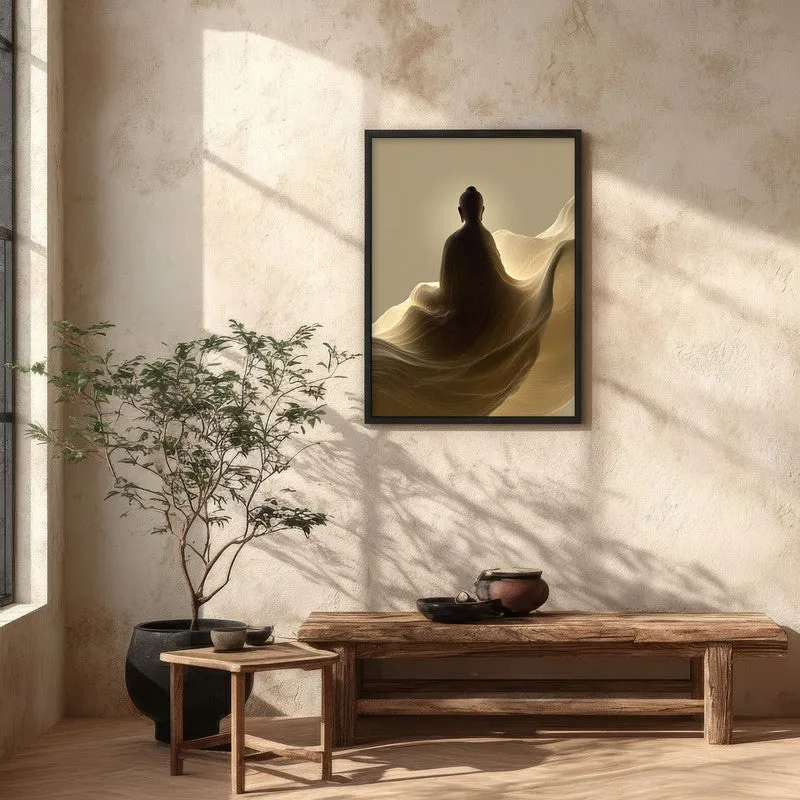 Silhouette on the Mist Buddha Archival Paper Wall Painting With Black Frame media 5