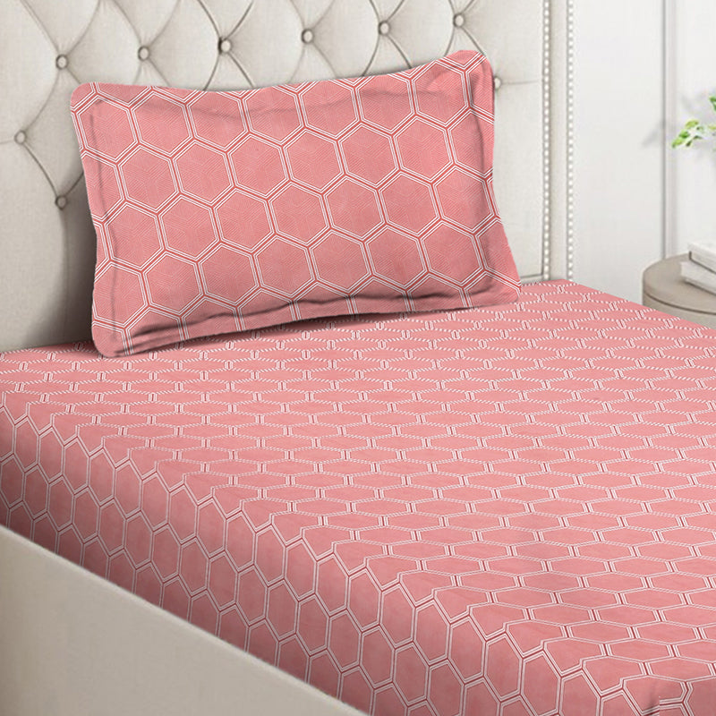 Pauline Geometric Bedsheet (Pink) - 130 GSM media 4