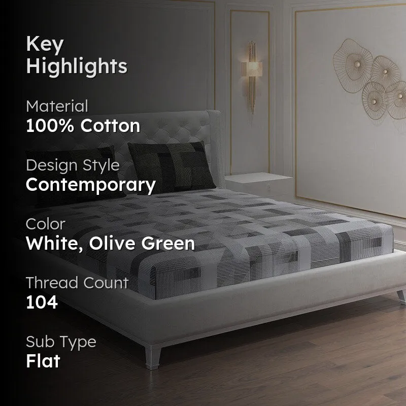 Monte Carlo Checkora Cotton Bedsheet (White,Olive Green) - 104 TC media 2