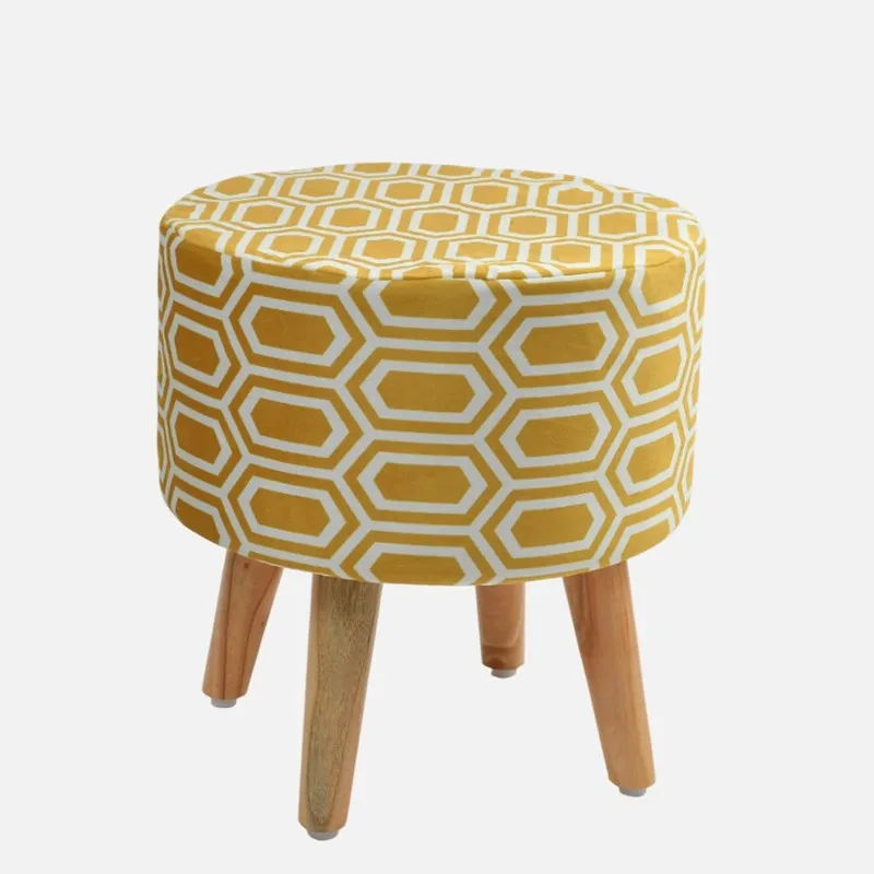 Hexora Yellow Box Print Multicolor Engineered Wood Ottomans - Set Of Two media 4