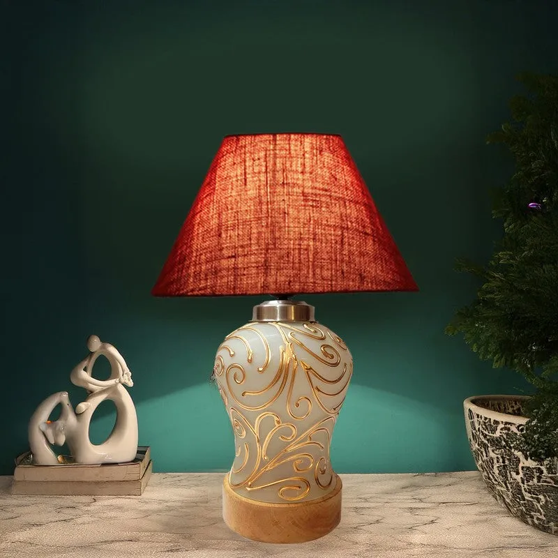 Lumithra Wooden Table Lamp - Maroon media 1