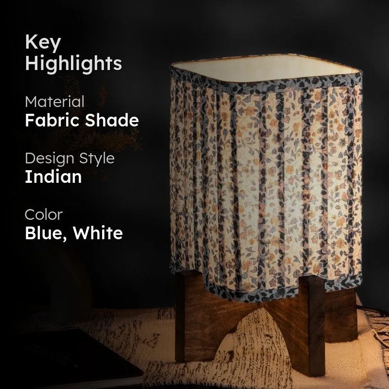 Blooming Flair Pleated Fabric Table Lamp - Blue,White media 2