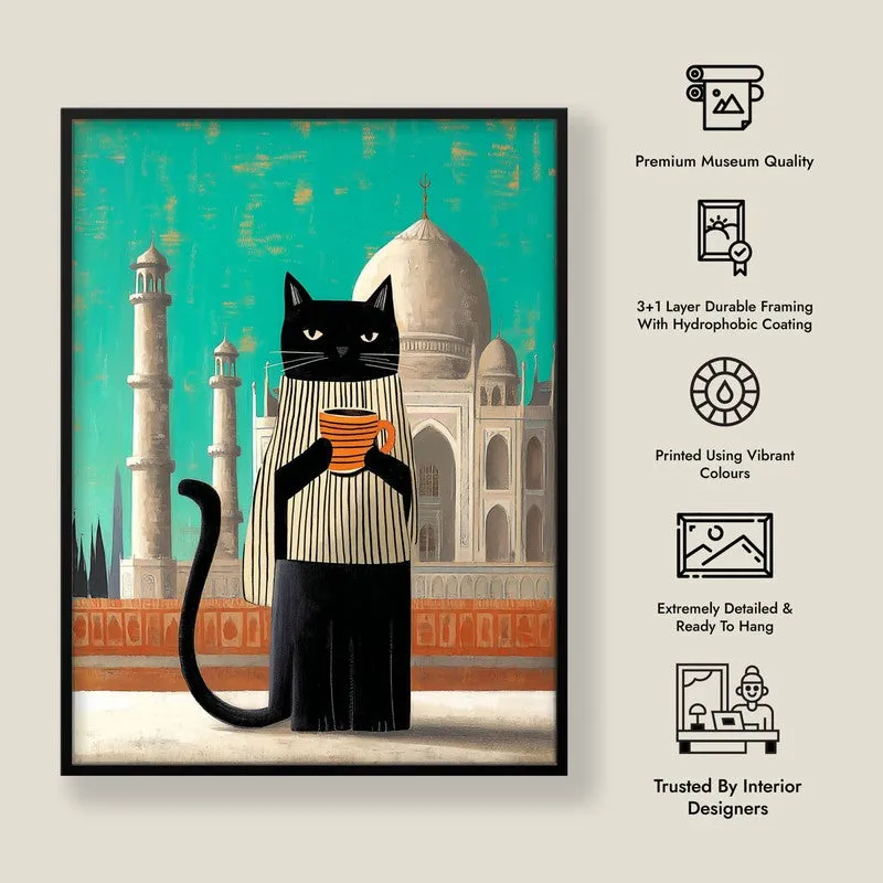 Taj Brew Cat Wall Painting With Frame media 9
