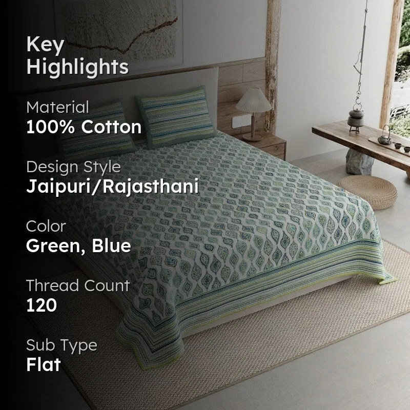 Royal Blend Cotton Bedsheet (Green,Blue) - 120 TC media 2