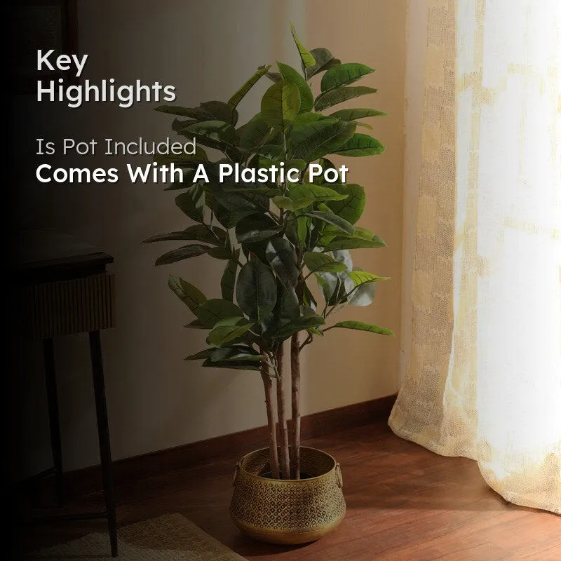 Artificial Realistic Rubber Tree With Black Plastic Pot - 3.9 Feet media 2