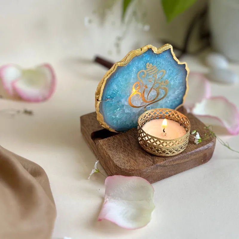 Ganesha Handcrafted Agate Religious Accent With Tealight Candle Holder - White media 3