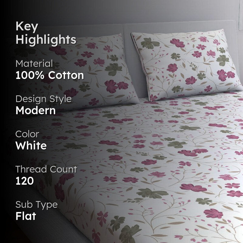 Himeya Comfort Percale Blooms Cotton Bedsheet (Pink,Grey) - 120 TC media 2