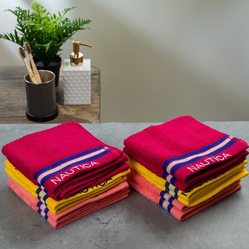Nautica Dove Down Cotton Face Towel (Burgundy, Yellow & Coral) - Set Of Twelve media 4