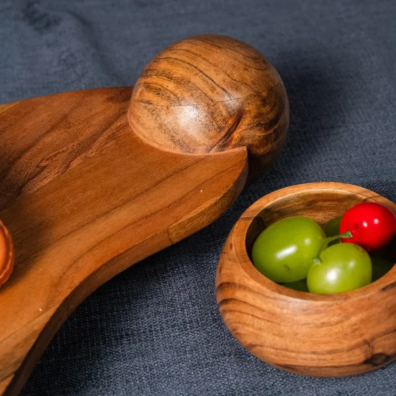 Tropica Curved Wood Serving Platter with Dip Bowl - Two Piece Set media 5