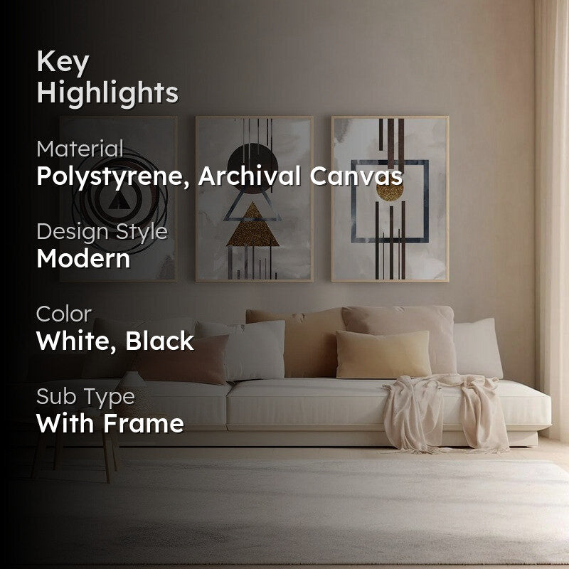 Abstract Alignments Archival Canvas Wall Art (Natural Brown Frame) - Set Of Three media 2