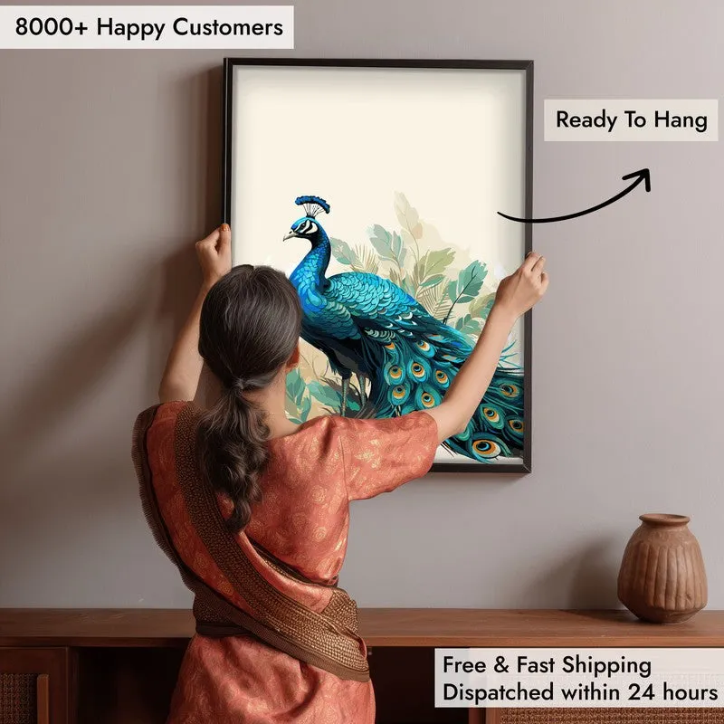 Flowers & Peacock Archival Paper Wall Art With Frame media 7
