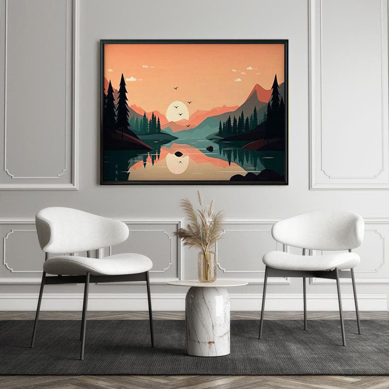 Minimalist Mountains Range Canvas Wall Painting - Black Frame media 5