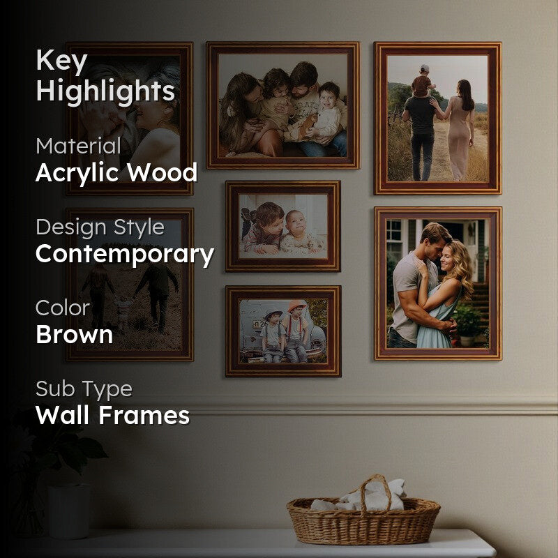 Memories Acrylic Wooden Photo Frames (Brown) - Set Of Seven media 2