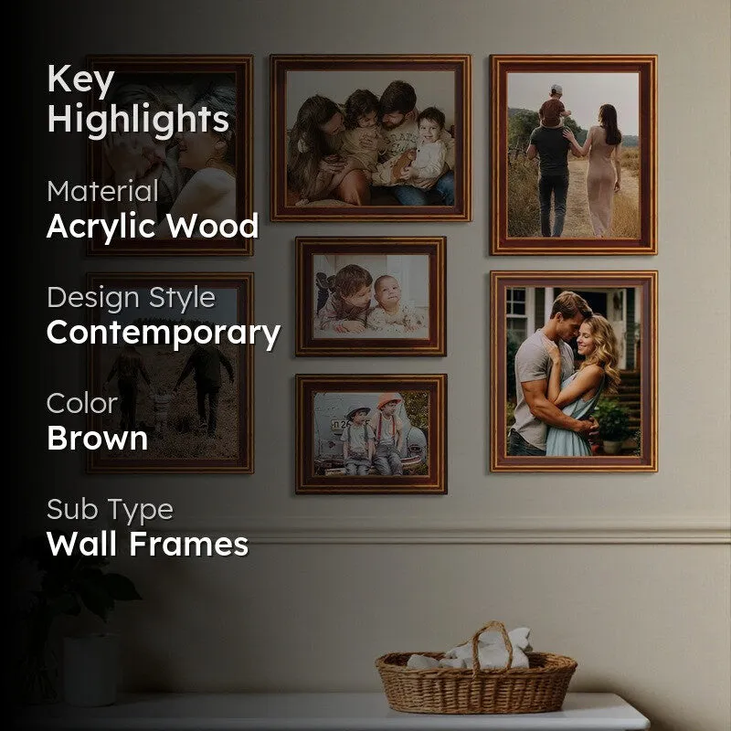 Memories Acrylic Wooden Photo Frames (Brown) - Set Of Seven media 2