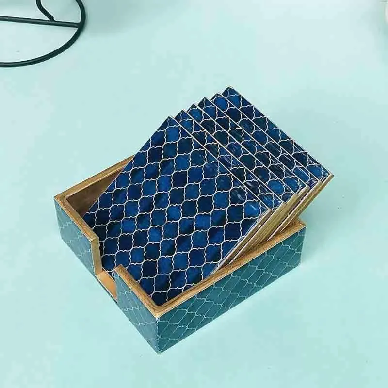 Ombre Checkered Coasters - Blue - Set Of Four media 5