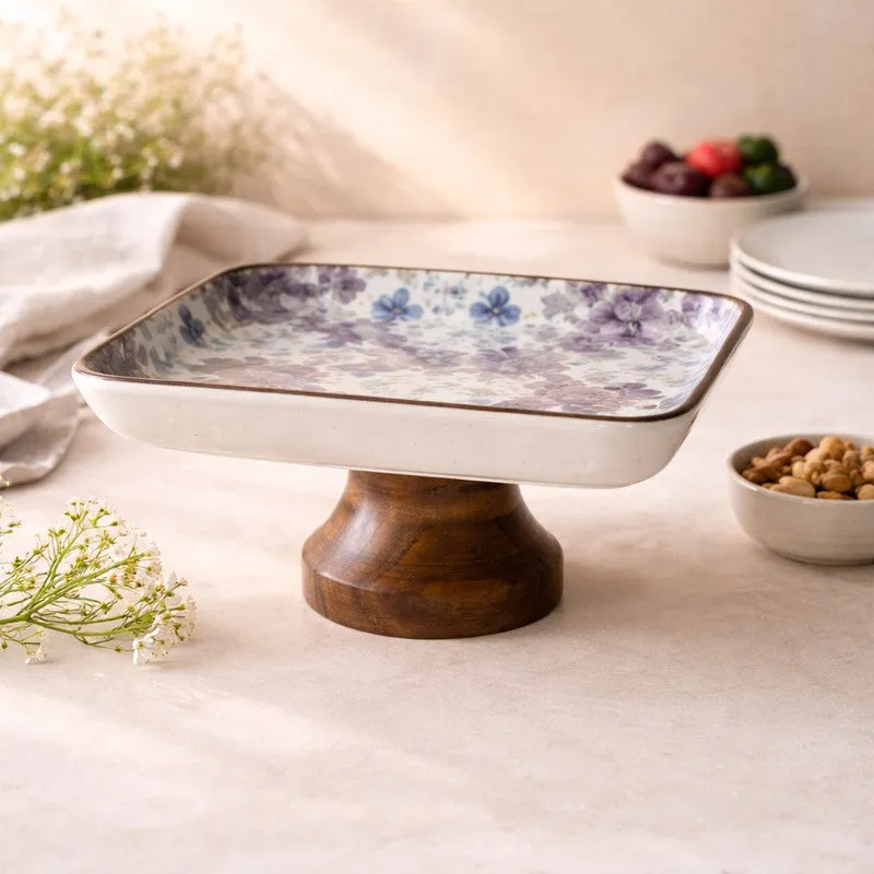 Floral Square Ceramic Cake Stand - Purple media 3
