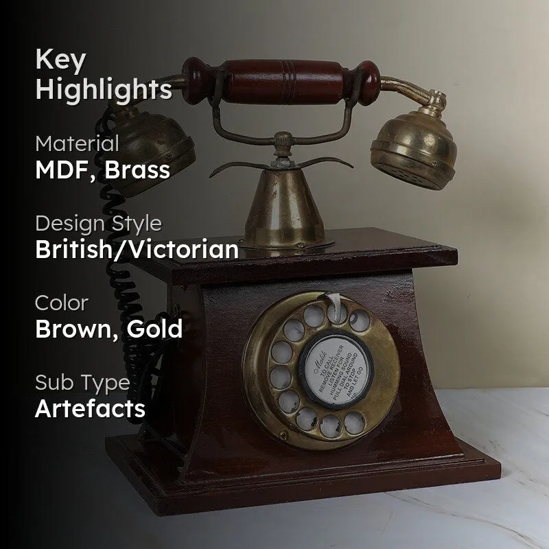 Vintage Telephone Wood & Brass Showpiece media 2