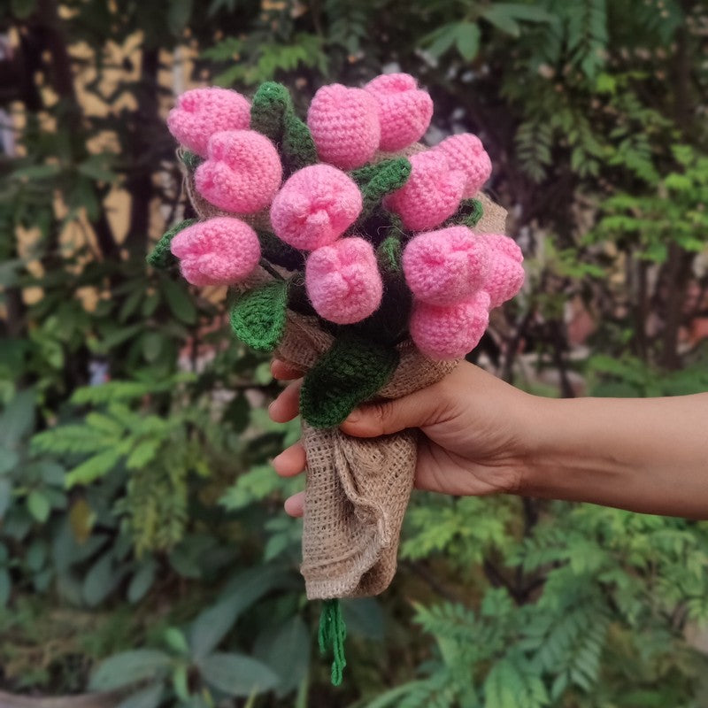 Crochet Handmade Rose Bouquet (Pink) - Set of Twelve