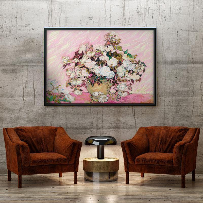 Still Life: Vase With Pink Roses By Vincent Van Gogh - Black Frame media 4