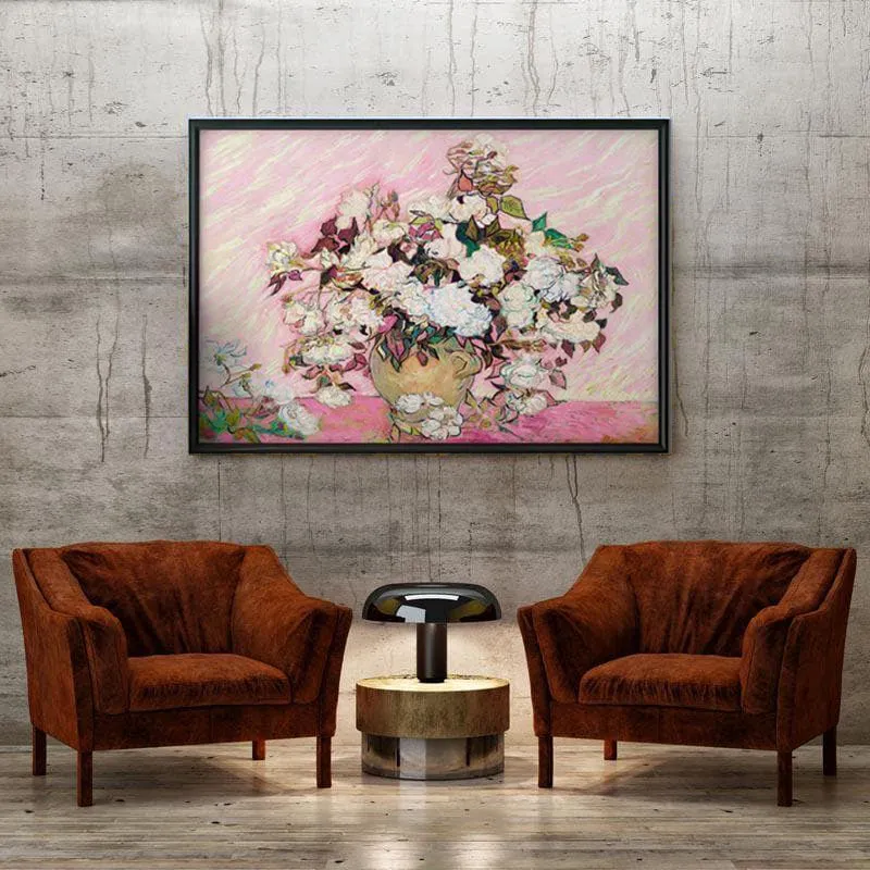 Still Life: Vase With Pink Roses By Vincent Van Gogh - Black Frame media 4