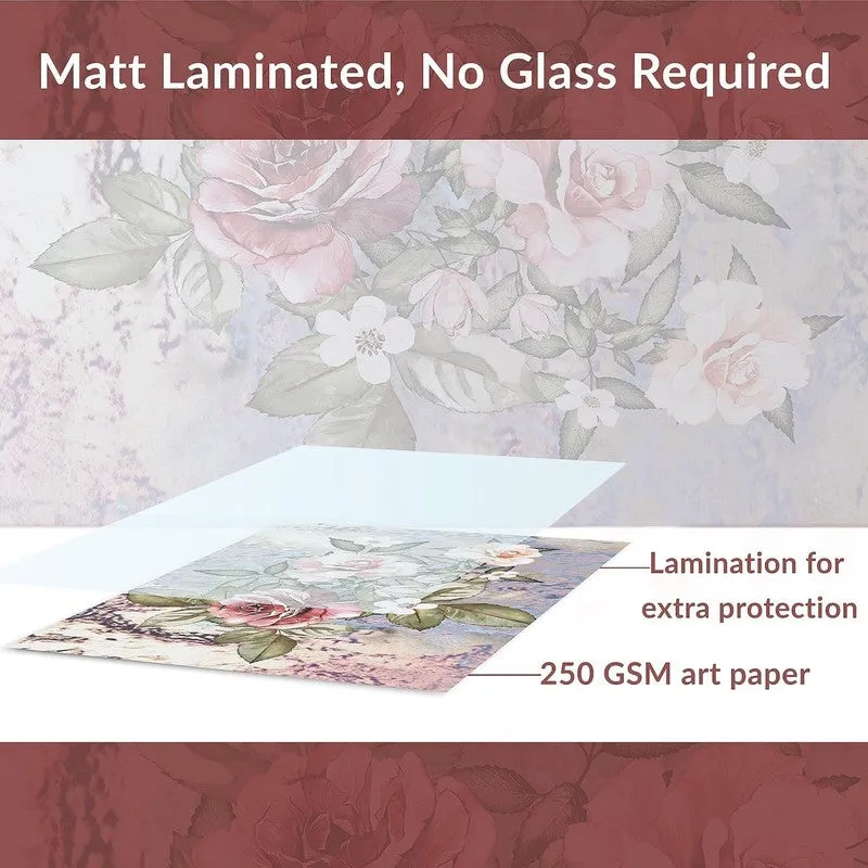 Laminated floral art print shown with a protective top layer illustration