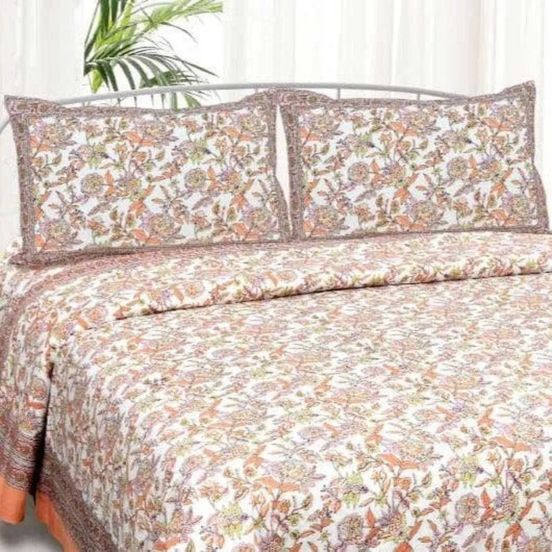 Miksha Floral Cotton Bedsheet (Peach) - 210 TC media 3