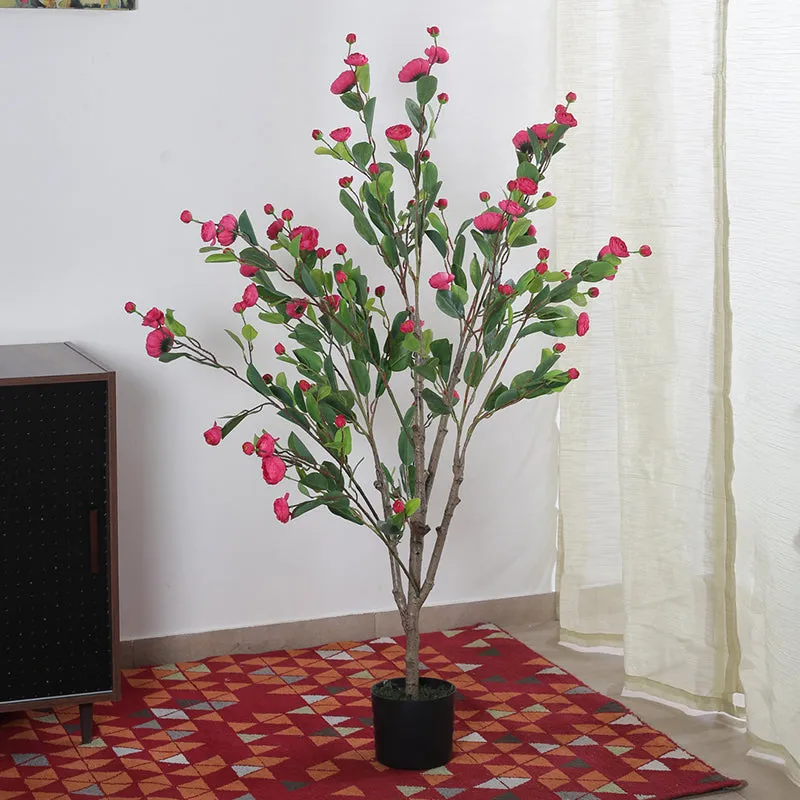 Faux Minio Camelia Rose Plant With Black Plastic Pot (3.94 ft) - Dark Pink media 3