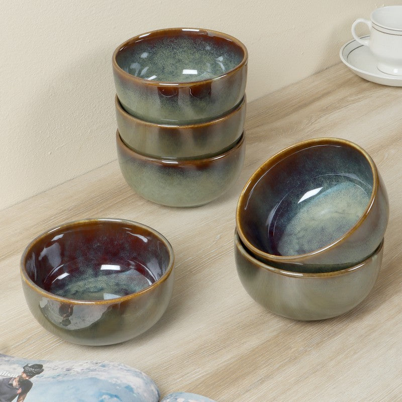 SnackSense Bowl (Olive Green,400 mL Each) - Set Of Six