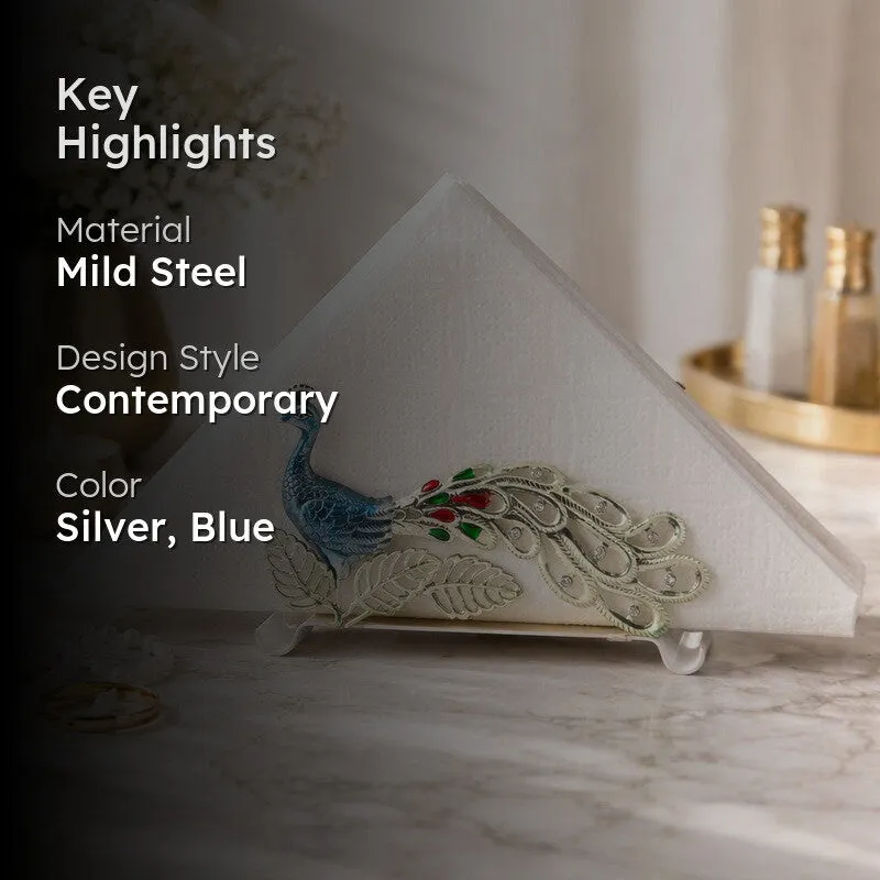 Peacock Splendor Silver Plated Mild Steel Tissue Holder media 2
