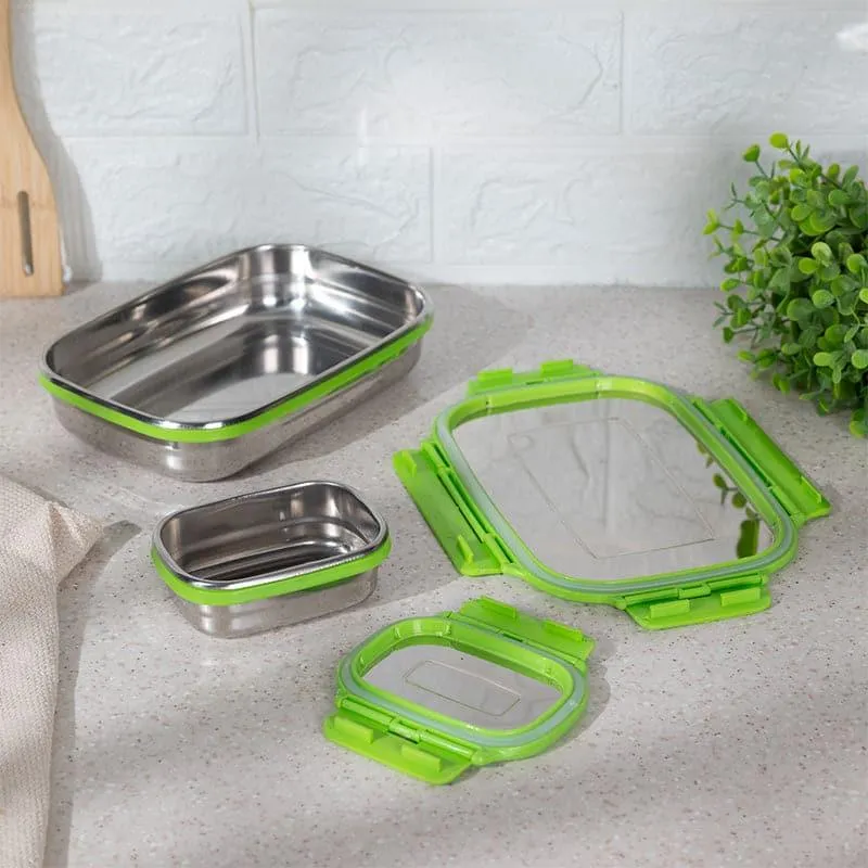 Vidora Green Stainless Steel Lunch Box (775/150 mL) - Two Piece Set media 3